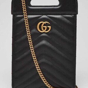Gucci Black Quilted Leather GG Marmont Mini Top Handle Tote Bag